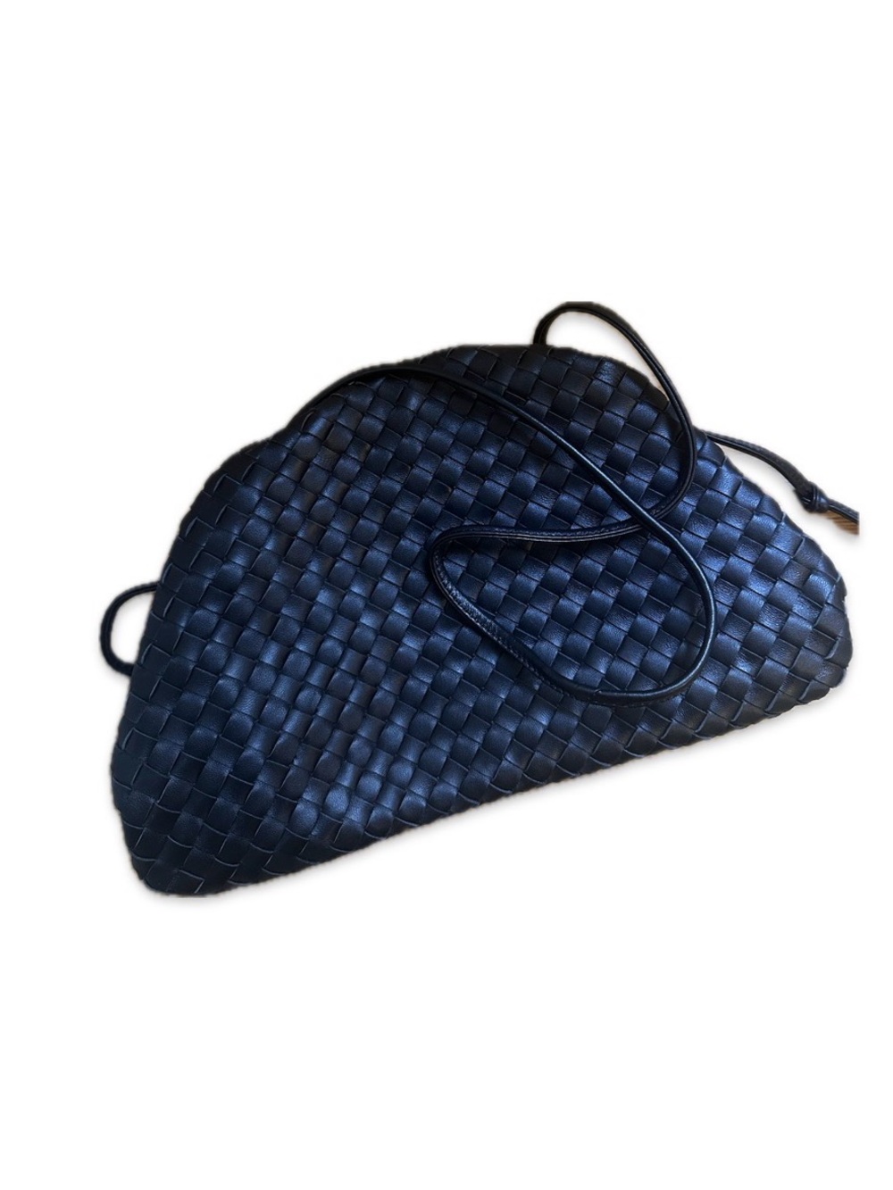 Toni & Co. Woven Intrecciato Style Leather Clutch Bag Black Large